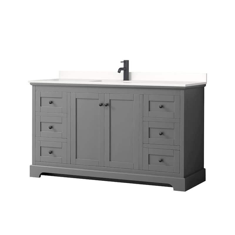 Wyndham Collection WCV232360S-QTZ-UNSMXX Avery 60" Free Standing - Dark Gray / White Quartz Top / Matte Black