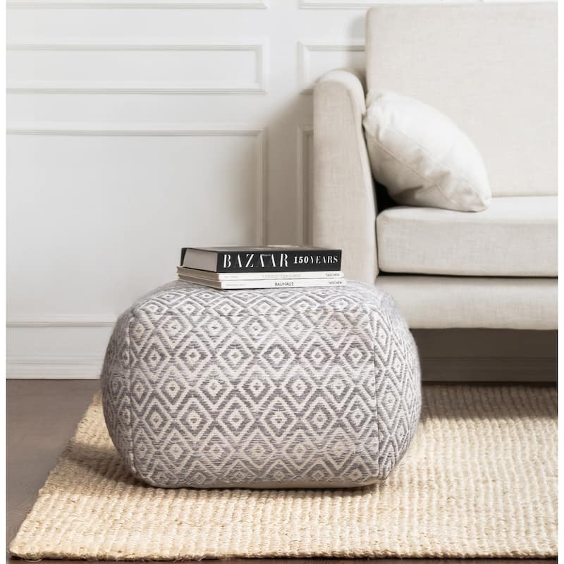 Jani Gray Rhombus 22-inch Square Grey Pouf Ottoman - Stylish Footrest for Living Room, Bedroom - Grey - Large