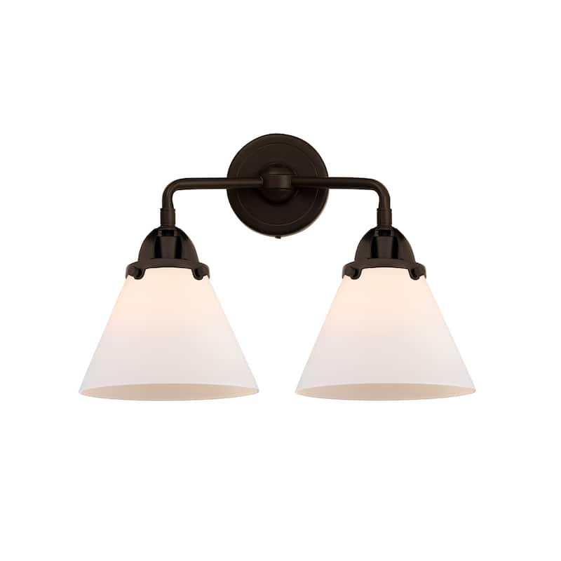 Innovations Lighting Nouveau 2 Cone - 2 Light 16" Bath Vanity Light - Oil Rubbed Bronze/Matte White