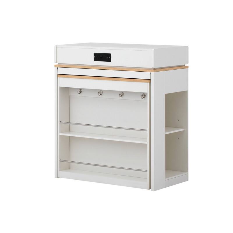 57.7" Kitchen Island with Extendable Top on Wheels, Kitchen Dining Table, Bar Table with Drawers and Power Outlet