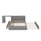 preview thumbnail 31 of 35, Full Size Platform Bed with Trundle and Drawers Wood Full Bed Frame with a Rolling Shelf Platform Bed with Desk - White
