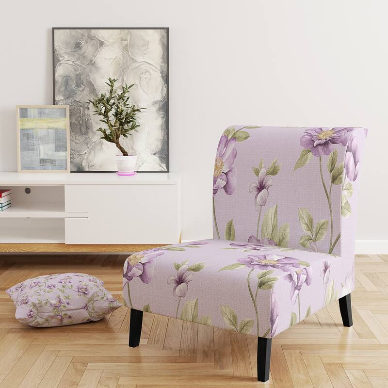 Designart "Purple Flowers and Leaf" Upholstered Cabin & Lodge Accent Chair and Arm Chair