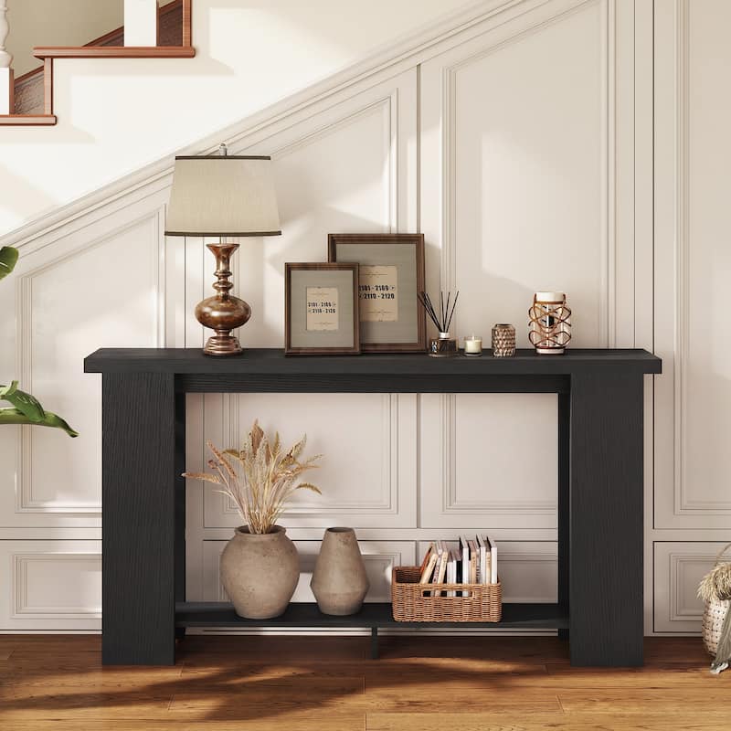 HOMCOM Farmhouse Console Table, 63" Narrow Entryway Table with Storage Shelf and Thickened Tabletop for Living Room, Hallway