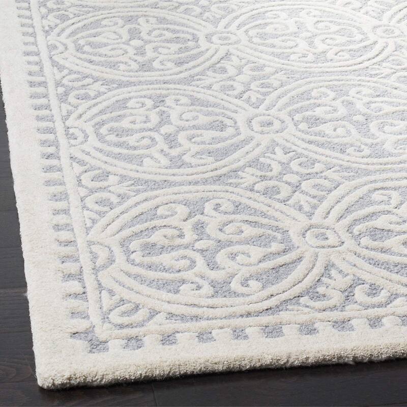 Contemporary Area Rug 9x12 - Silver Ivory Wool Rug - Modern Living Room Bedroom Floor Decor - 144 x 108