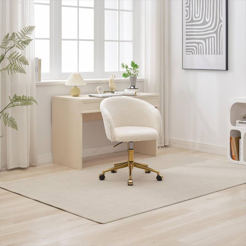 White Vanity Chair Computer Chair with Wheels, Exquisite Adjustable Height Armchair Swivel Chair for Study Room