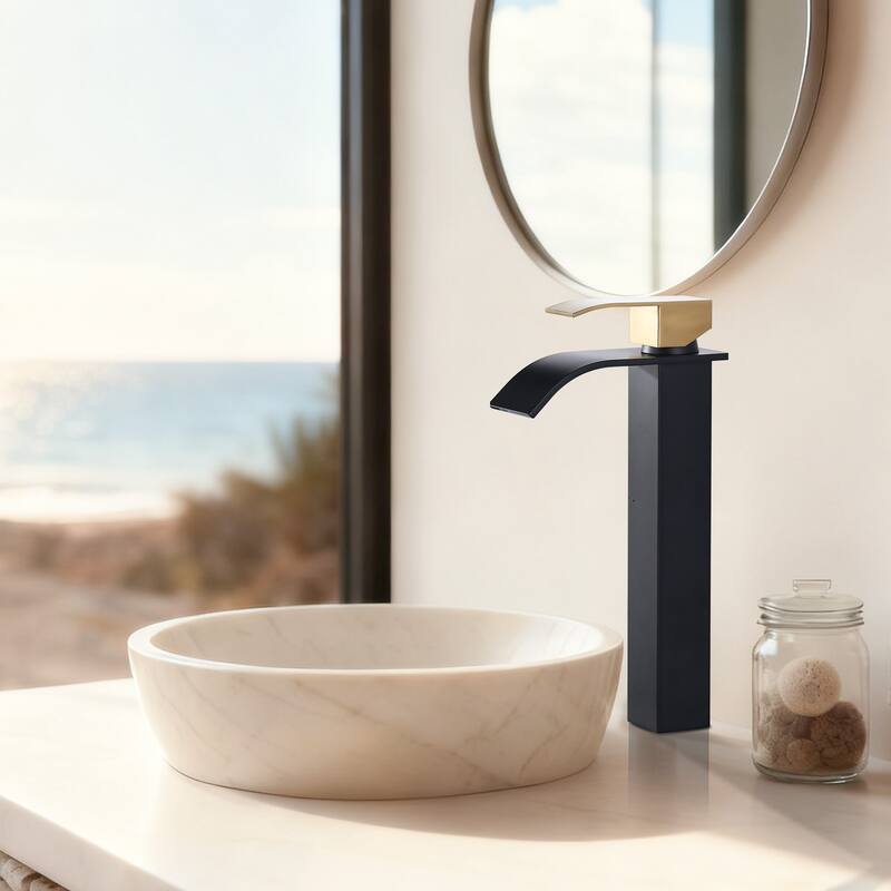 WOWOW Single Handle Single Hole Waterfall Bathroom Vessel Faucet