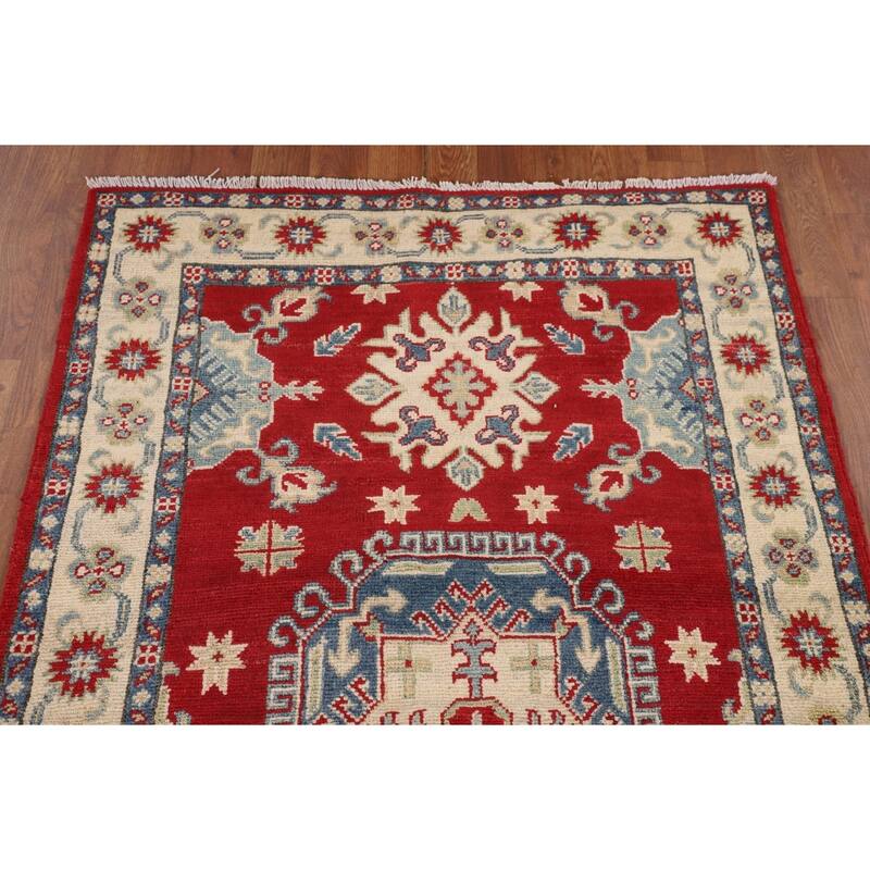 Traditional Red Kazak Foyer Rug Hand-Knotted Foyer Wool Carpet - 3'2" x 5'3"