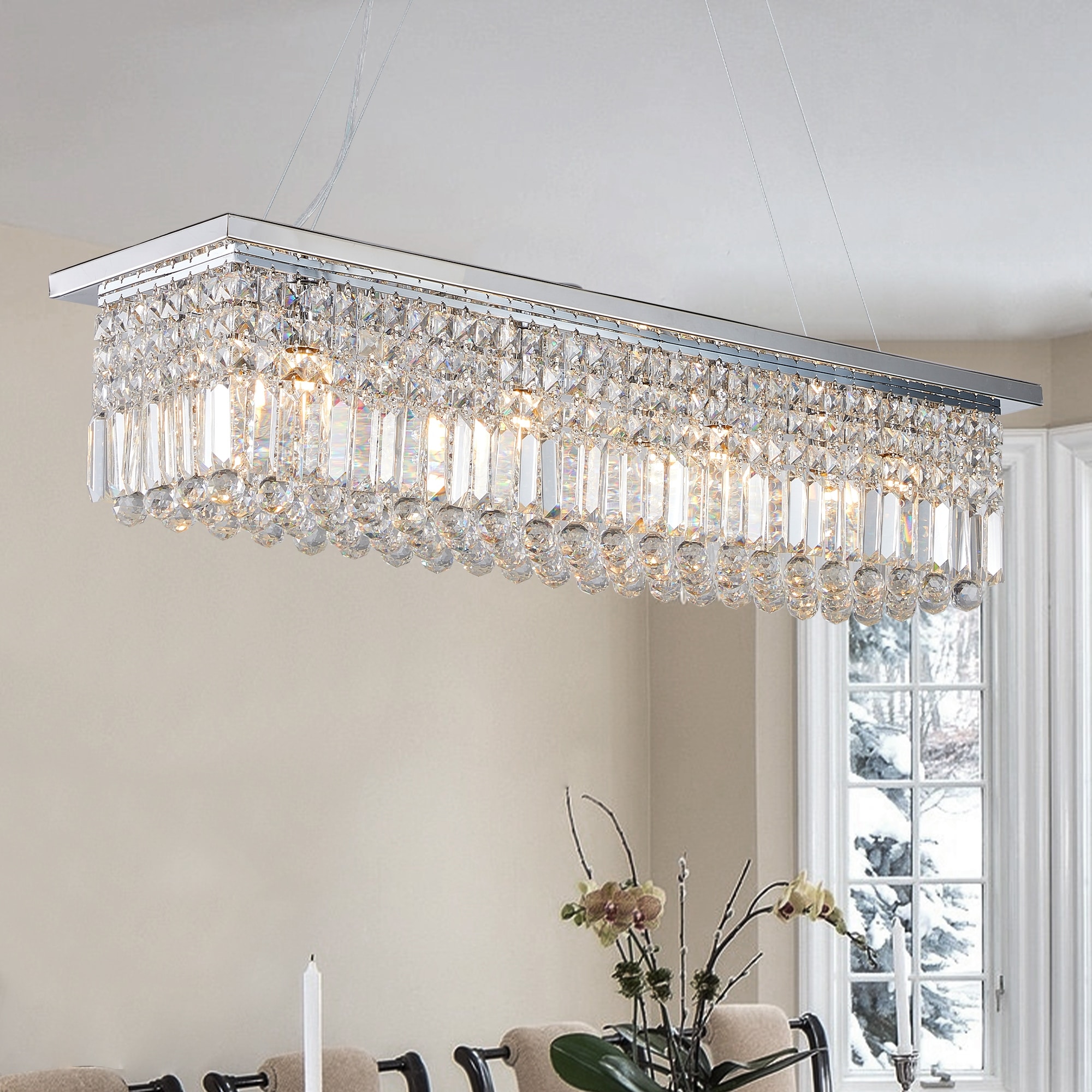 Modern Crystal Chandelier for Dining Room 8 Light Gold Rectangle Raindrop Chandelier Contemporary Rectangular Pendant Light On Sale Bed Bath Beyond 41042159