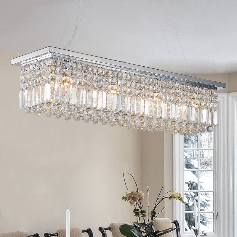 Modern Rectangular Crystal Chandelier 8-Light Pendant Lights for Dining Room (Bulbs Not Included)