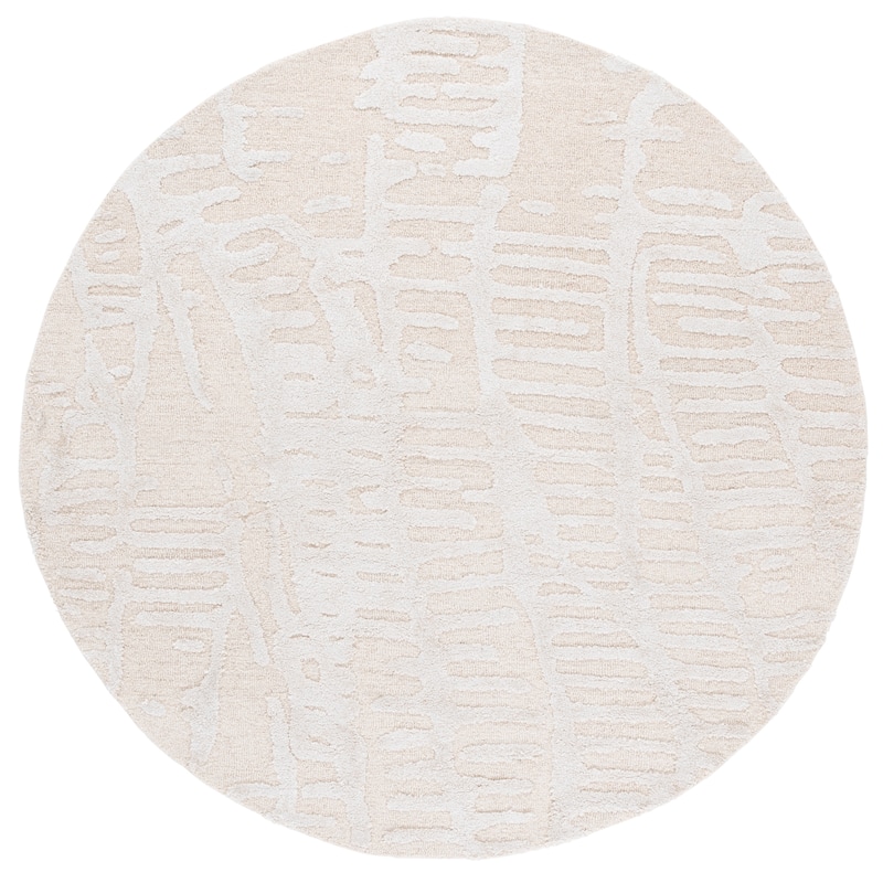 SAFAVIEH Handmade Mykonos Ieke Modern & Viscose Wool Rug - 6' Round - Ivory/Beige