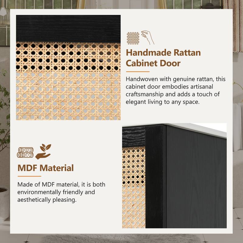 30" Eco-Friendly Bathroom Vanity – Handwoven Rattan Doors with Silent Soft-Close Hinges, Blending Natural Craftsmanship