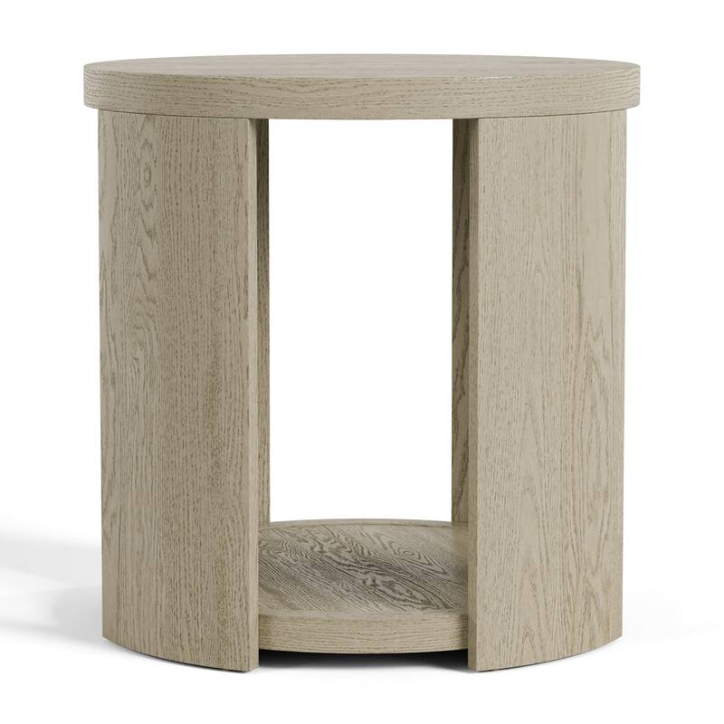 Furniture of America Piez Modern Oak Solid Wood 2-Piece Round End Table Set