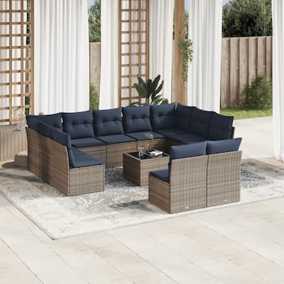vidaXL 11/12 Piece Patio Sofa Set with Cushions Black/Brown/Gray Poly Rattan - 21.7 x 24.4 x 27.2