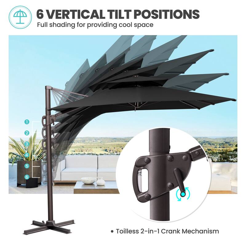 Outdoor 9 x 11 ft Patio Offset Cantilever Umbrella with Weights Base
