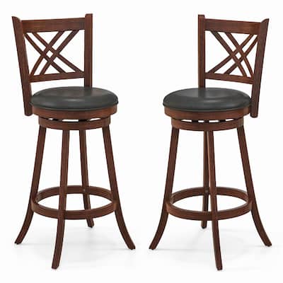 360° Swivel Upholstered Barstools Set of 2 with Back and Footrest