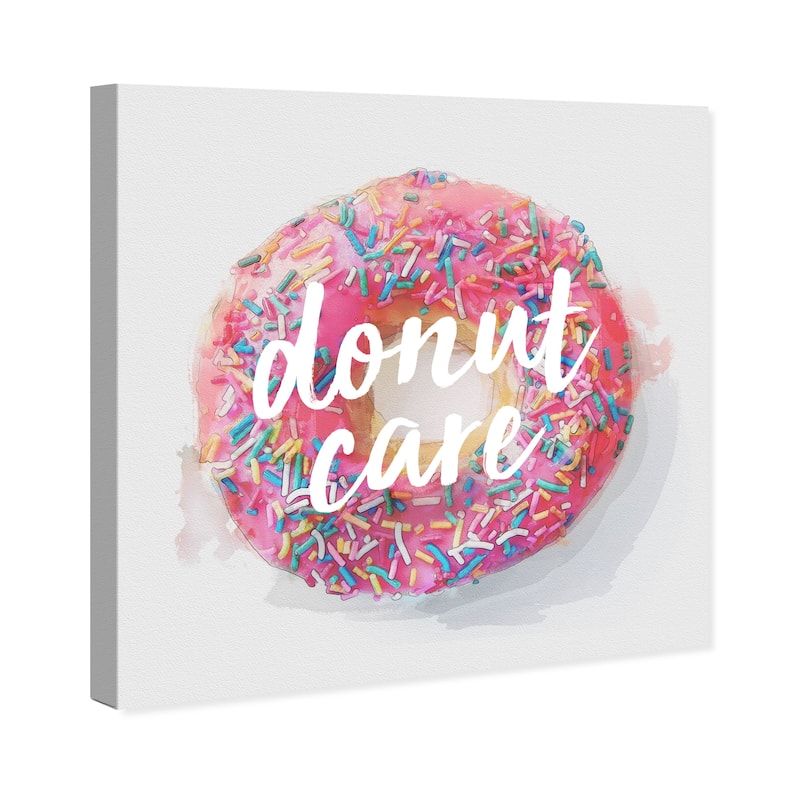 Wynwood Studio 'Donut Care' Typography and Quotes Wall Art Canvas Print Funny Quotes and Sayings - Pink, White