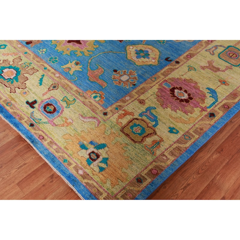 Hand Knotted Oriental 100% Wool Carpet Transitional All-Over Navy Blue & Blues Oushak Area Rug - 9' 8'' X 8' 1''