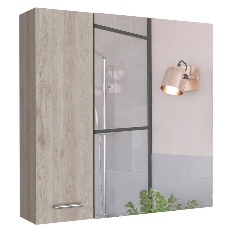 Prague 23.6" W x 23.6" H Mirror Medicine Cabinet, Single Door with 4 Interior Shelves for Bathroom Storage
