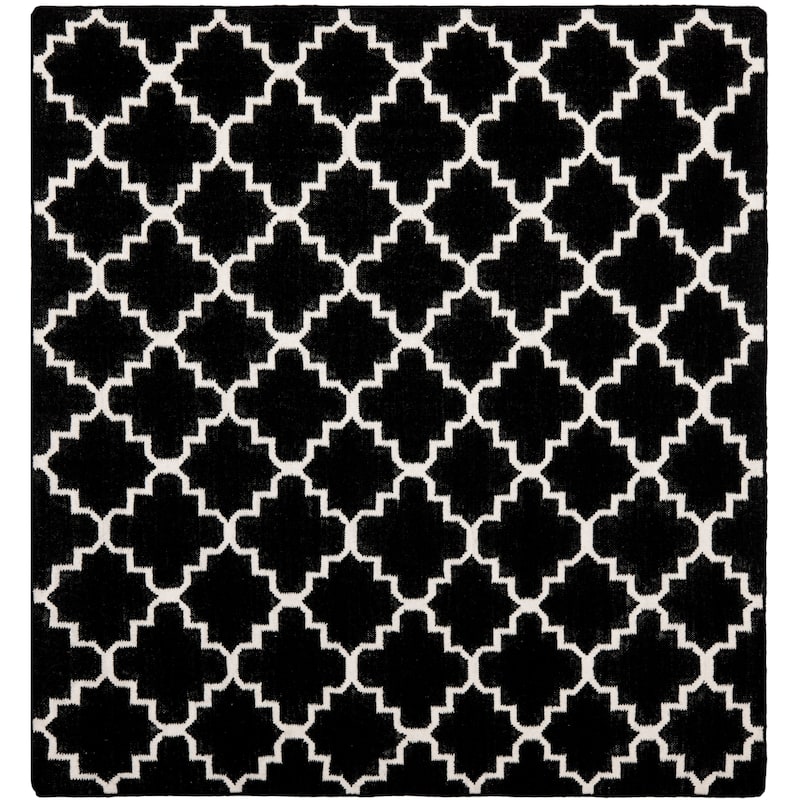 SAFAVIEH Handmade Flatweave Dhurries Taalke Modern Wool Rug - 6' Square - Black/Ivory