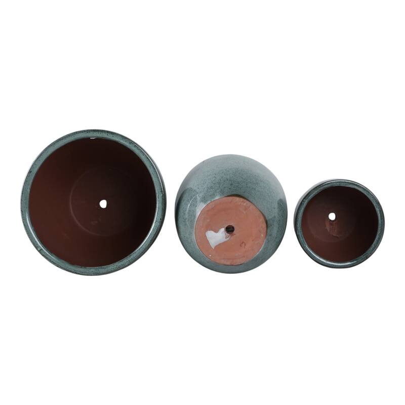 Round Ceramic Planters with Smooth Textured Design (Set of 3) - 11" x 11" x 9"