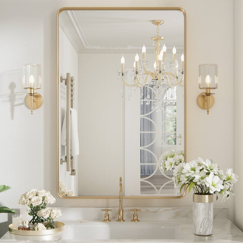 Wall Mirror Vanity Mirror Bathroom Mirror with Round Corner (1 Piece) - 22W * 30H Inches - Gold