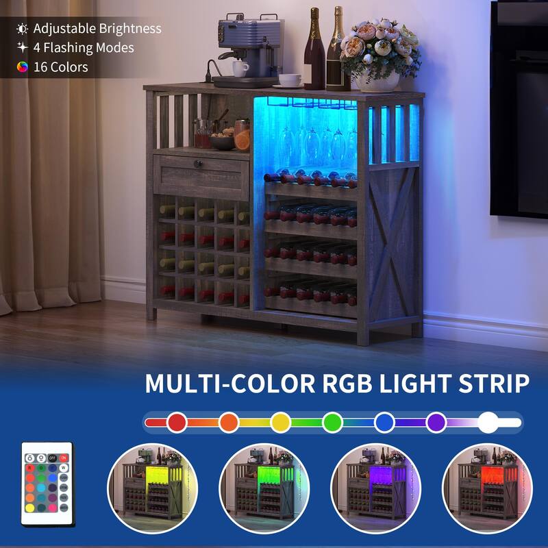 Moasis Wine Bar Cabinet with LED Light and Power Outlet