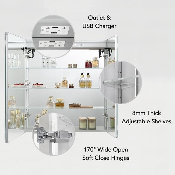 Led Lit Medicine Cabinet With Mirrors Defogger And Usb Outlets Overstock 30747586