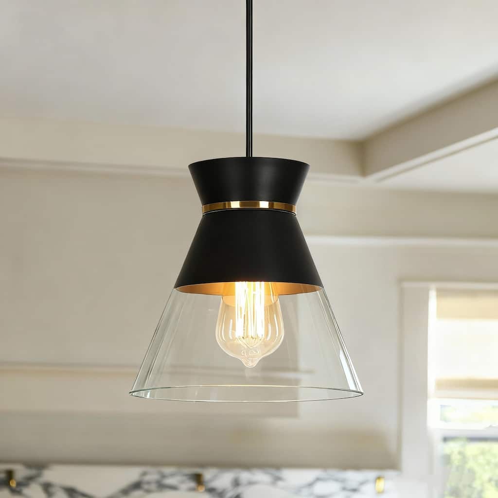 1-Light Modern Black Gold Pendant Lighting Clear Glass Bowl Kitchen Island light for Dining Room - 8.5 " D × 8.5 " H