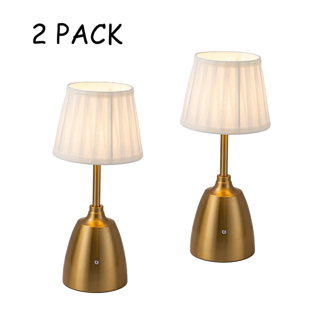 14'' Classic Fabric Shade Rechargeable LED Table Lamp Touch Control Cordless USB Nightstand Lamp with Stepless Dimming(2 Pack)