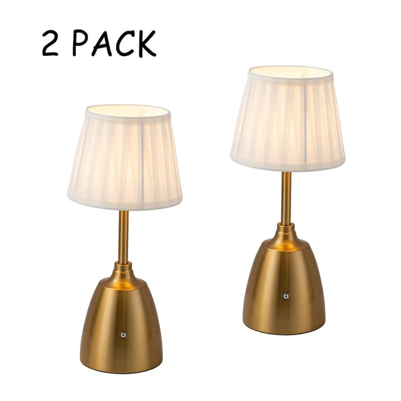 14'' Classic Fabric Shade Rechargeable LED Table Lamp Touch Control Cordless USB Nightstand Lamp with Stepless Dimming(2 Pack) - Antique Brass
