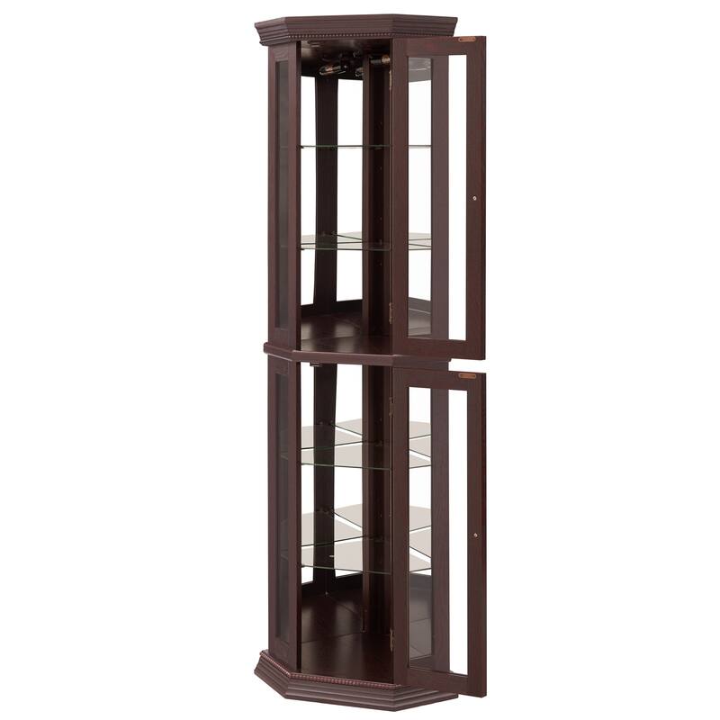 Lighted Corner Curio Cabinet, Floor Standing Glass Display Cabinet, China Cabinet with Tempered Glass Doors & Adjustable Shelve