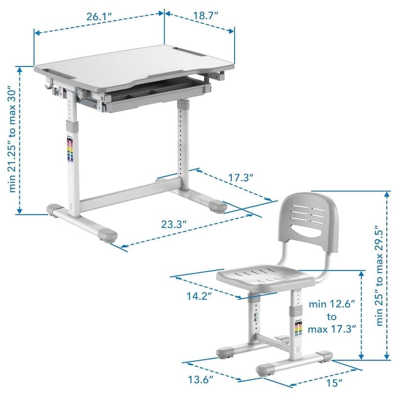 Mount-It! Kids Desk and Chair Set, Height Adjustable Ergonomic Children's School Workstation with Storage Drawer
