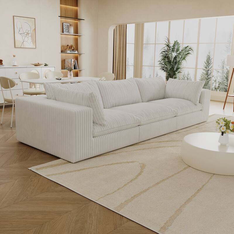 Pure Sponge Frame Lounge Sofa 3 Seater Corduroy Upholstered Modular Couch with Removable Down Fill Cushions and Pillows