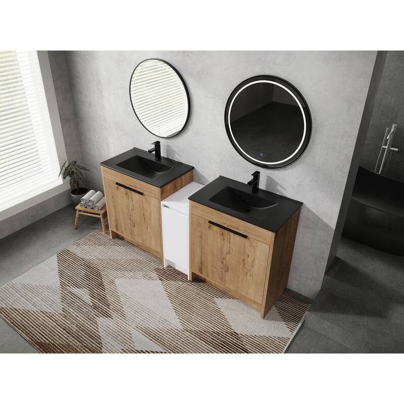 72" Freestanding Bathroom Vanity Set with Adjustable Storage Cabinets, Black Ceramic Sink