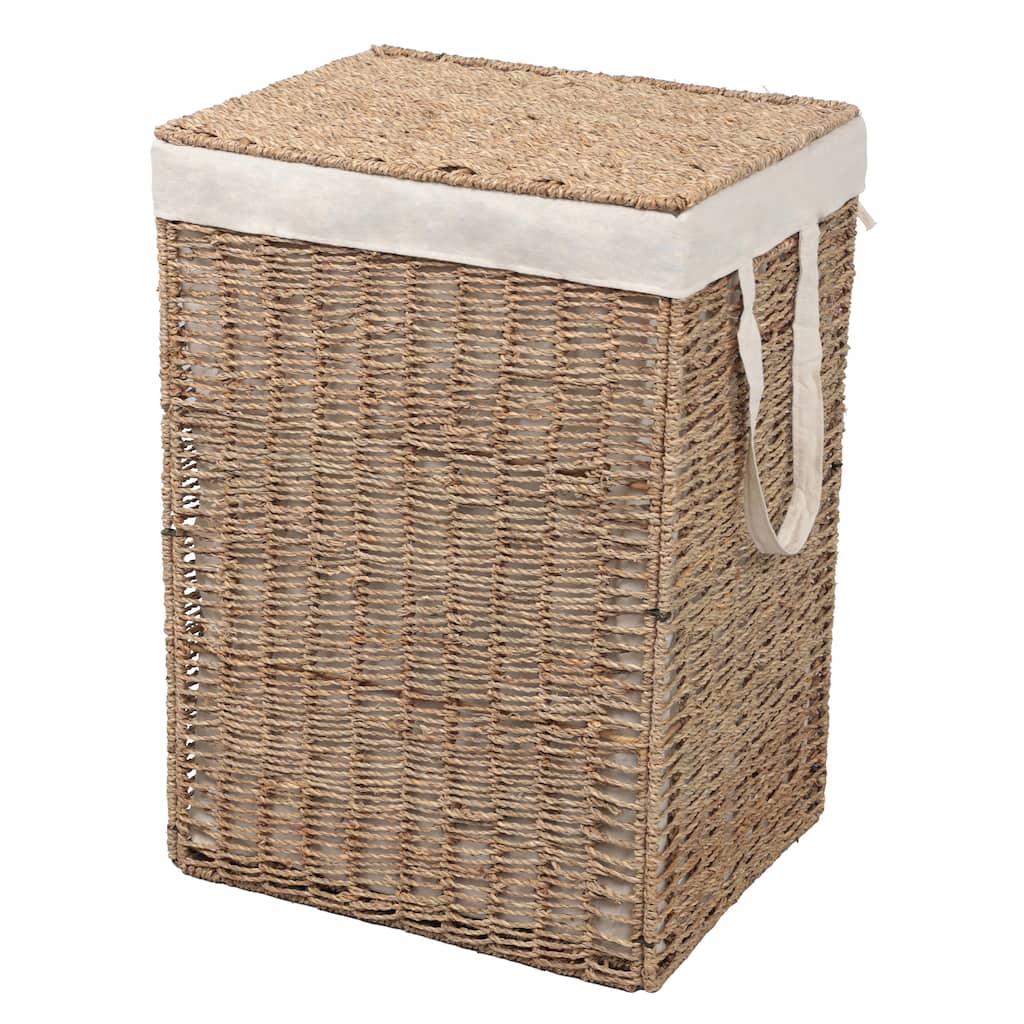 Reed Handwoven Seagrass Laundry Hamper with Lid and Removable Liner, Natural