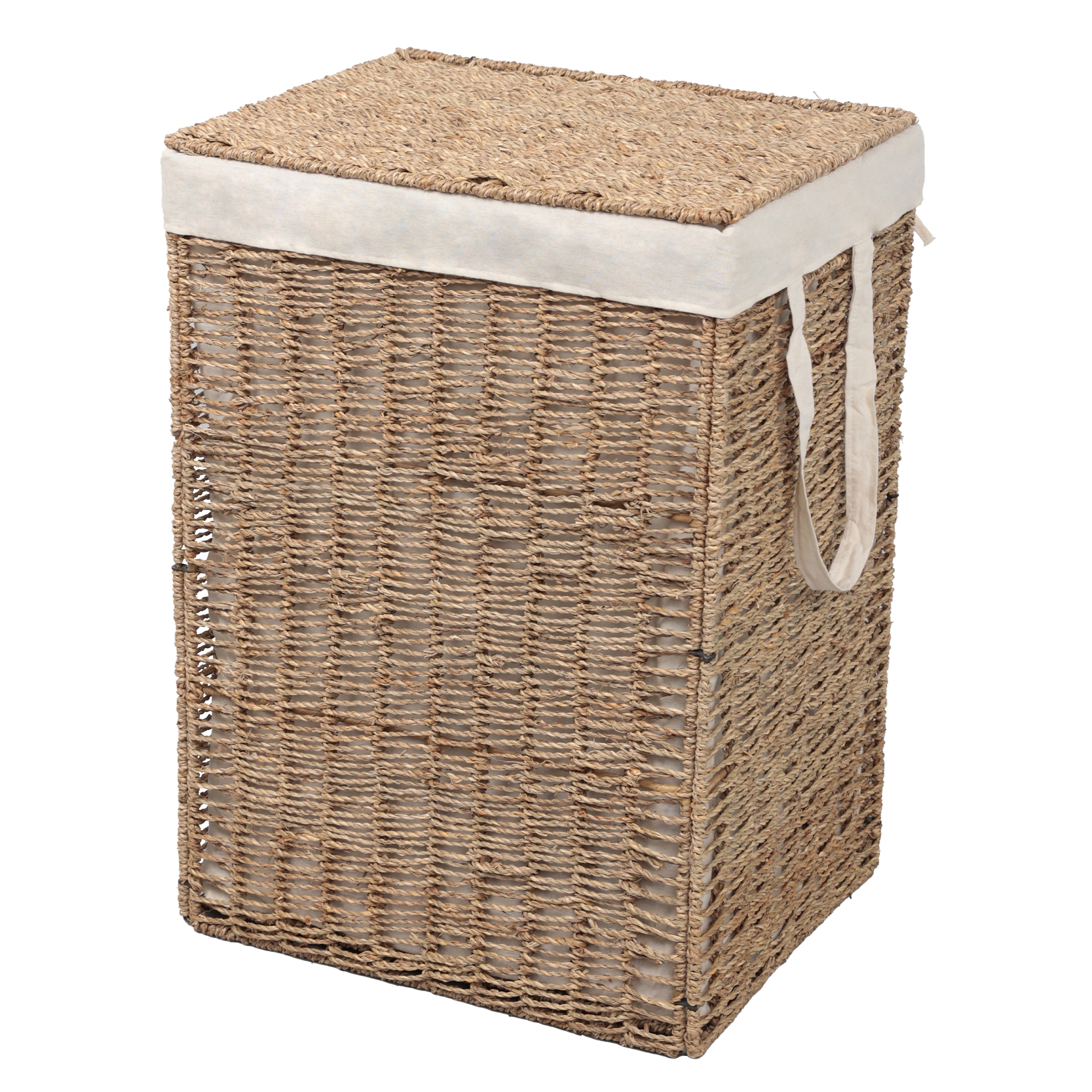happimess Reed Handwoven Seagrass Laundry Hamper with Lid and Removable Liner, Natural