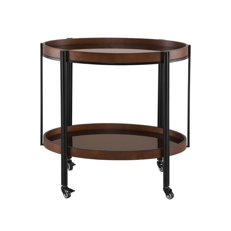Christopher Knight Home - Leontius Wooden Iron Bar Cart with Tempered Glass Shelves and Smooth Mobility