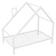 preview thumbnail 8 of 8, White Twin Size Metal House Platform Bed with Roof and Charming Chimney