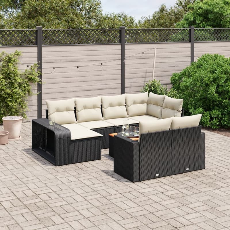 vidaXL Patio Sofa Set with Cushions Table and Modular Sofa 11 Piece Poly Rattan - 24.4 x 24.4 x 27.2 (W x D x H)