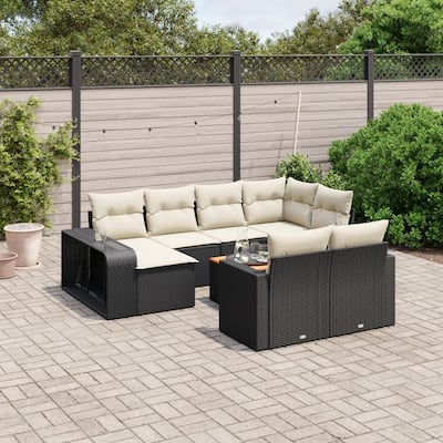 vidaXL Patio Sofa Set with Cushions Table and Modular Sofa 11 Piece Poly Rattan - 24.4 x 24.4 x 27.2 (W x D x H)