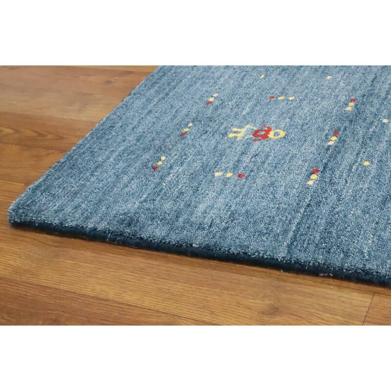 Hand Knotted Oriental Viscose Silk Carpet Tribal Animal Pictorial Navy Blue & Blues Gabbeh Area Rug - 9' 9'' X 10' 0''