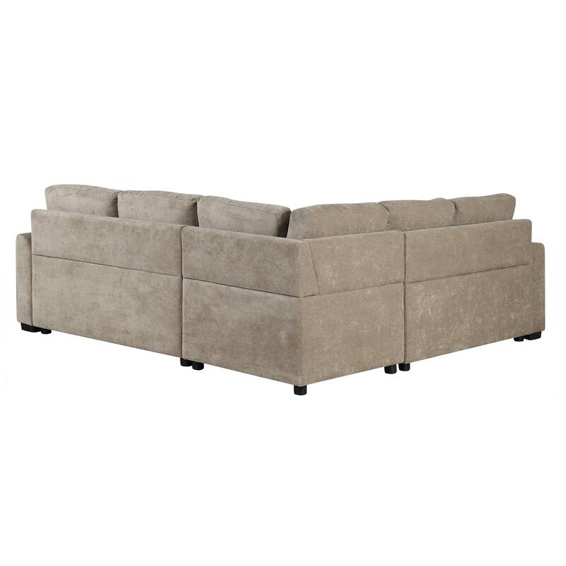 82.6" Velvet L-Shape 4-Seat Sectional Sleeper Sofa with USB Ports, Power Sockets and Wheels