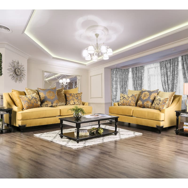 Gisc Taupe Contemporary Fabric Padded Nailhead 2-Piece Sofa and Loveseat Set by Furniture of America