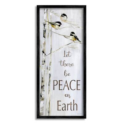 Stupell Peace on Earth Phrase Winter Birds Snowy Tree Framed Wall Art - Brown