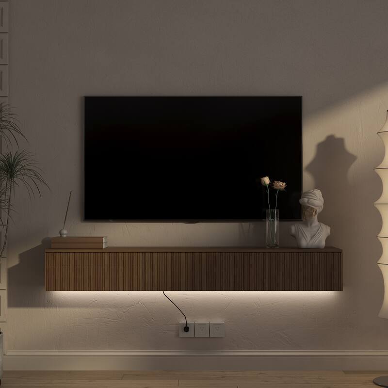 Floating TV Stand with 16-Color LEDs, Wall-Mounted Entertainment Cabinet for 55-65" TVs