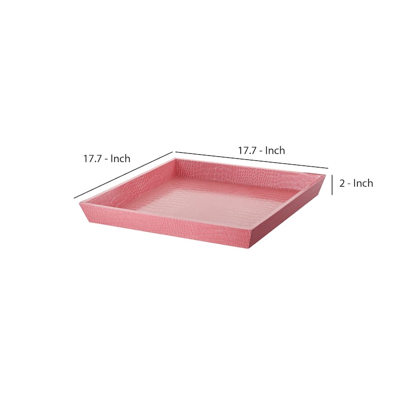 Wood and Leatherette Decorative Serving Tray with Raised Sides, Pink