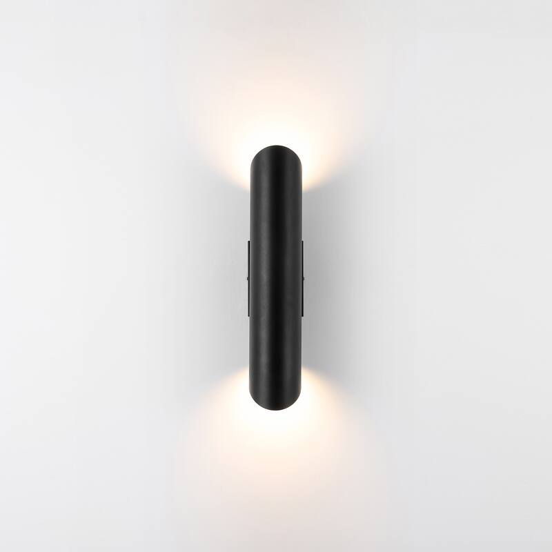 4.3" W 2-Light Modern Black Linear Cylinder Metal Integrated LED Outdoor Porch Lights - 4.33 in. W x 19.69 in. H x 5.12 in. D