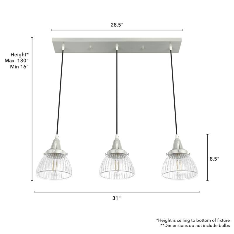 Hunter Cypress Grove 3-Light Linear Cluster Pendant - Kitchen Island, Dining Room - Industrial, Transitional, Modern