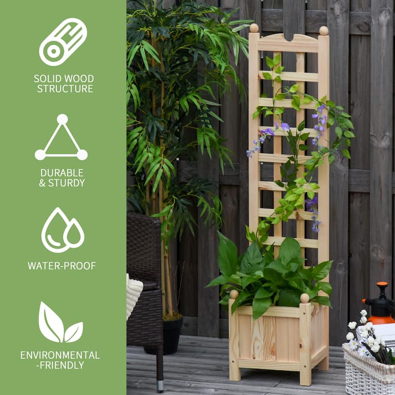 Outsunny Raised Bed with Trellis Standing Lattice Panels for Plants, Flowers or Vine Garden Outdoor Indoor, Natural