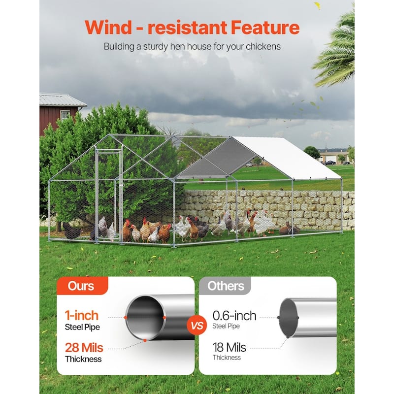 Silver Galvanized Steel Chicken Coop with Protective Net and PE Tarp Cover